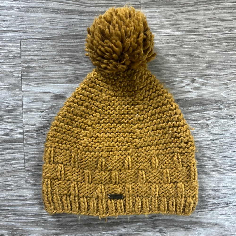 Barbour Mens Mustard Yellow Chunky Knit Pom Beanie Hat One Size
